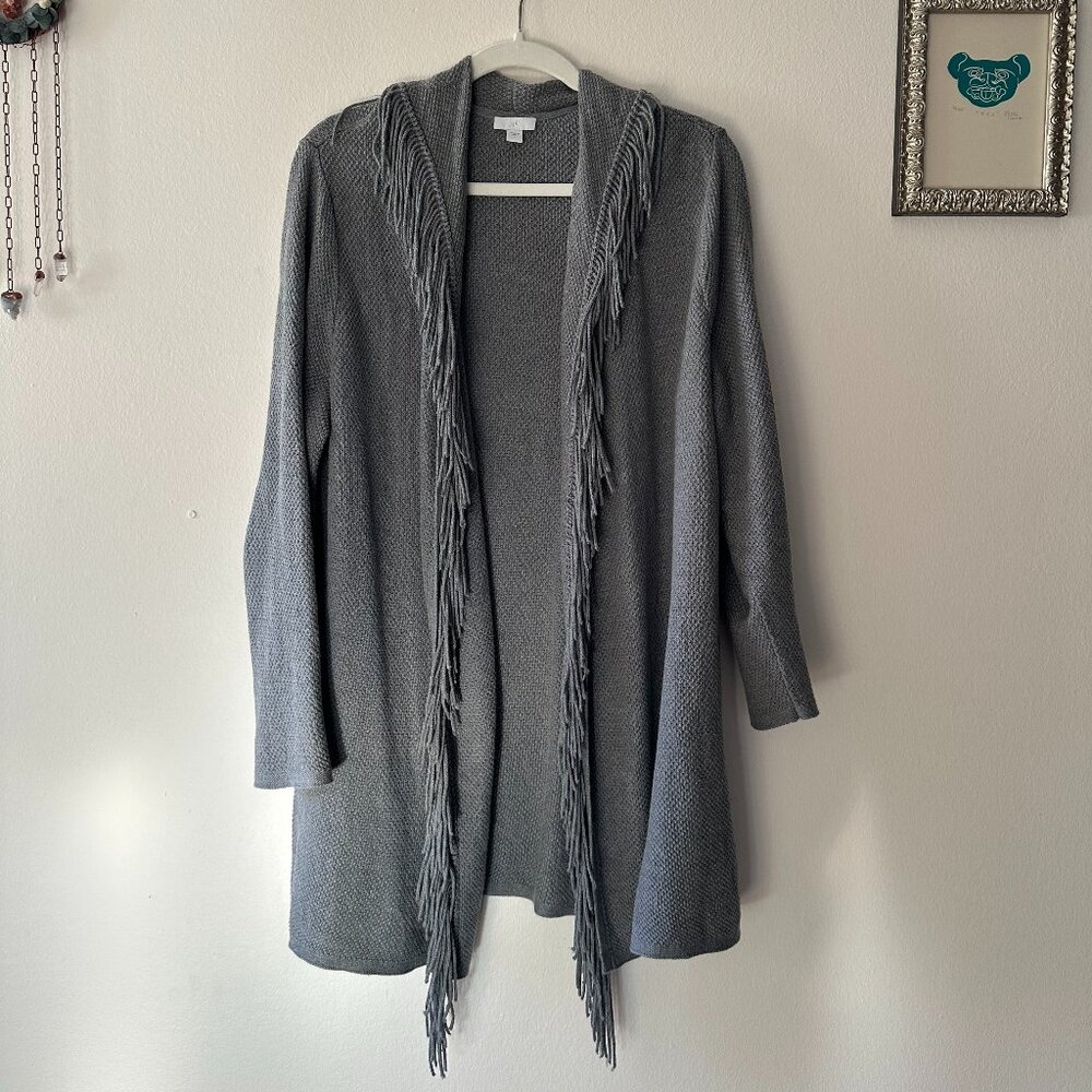 Women's J. Jill Fringe Cardigan - Grey - Size Large